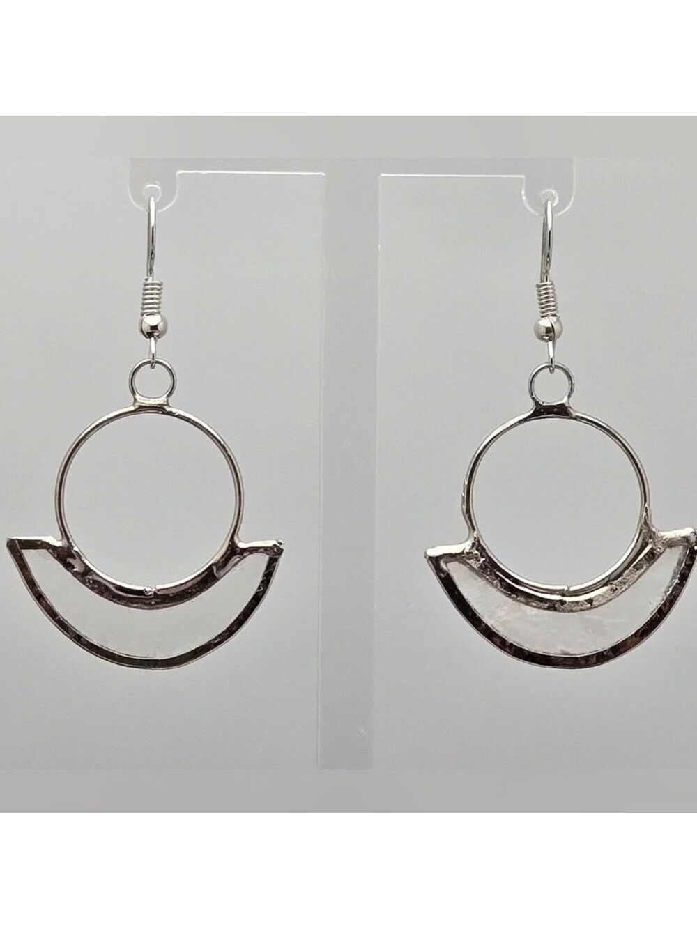 Handmade Silver Crescent Moon & Circle Dangle Earrings Ten Thousand Vill